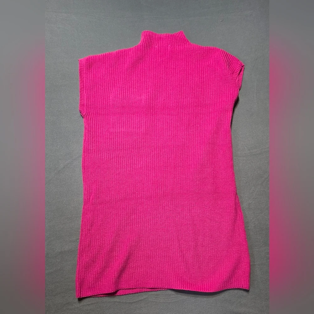 Zenana New In Poly Bag Vibrant Pink Mock Neck Ribbed Knit Dress L:Bust 39-40 in - Picture 4 of 7